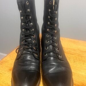 Justin L0506 Western Roper Kiltie Women Leather Black Boots Lace Up, Size 7B